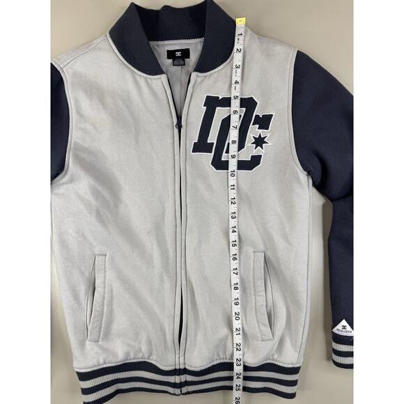 DC Shoes Free Agent Varsity Bomber Jacket Mens S Gray Navy Logo Zip-Up Skate Y2K - Picture 7 of 11